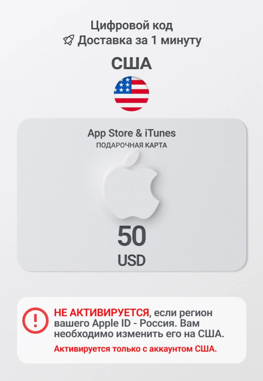 Карта пополнения App Store / iTunes США 50 USD